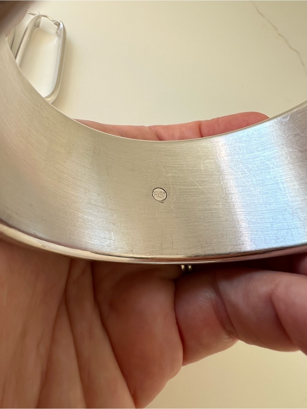 Milor BellaOro Textured Bold Bangle, 14K White Gold Over Resin - Picture 2 of 9